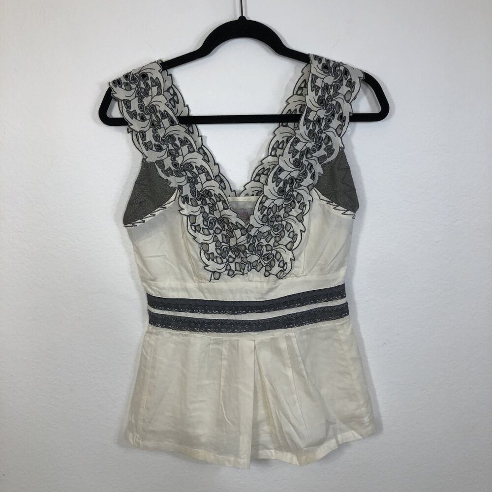 MANITO Women’s Small White Tank Grey Lace CottageCore Resort Tea Fairy Whimsy